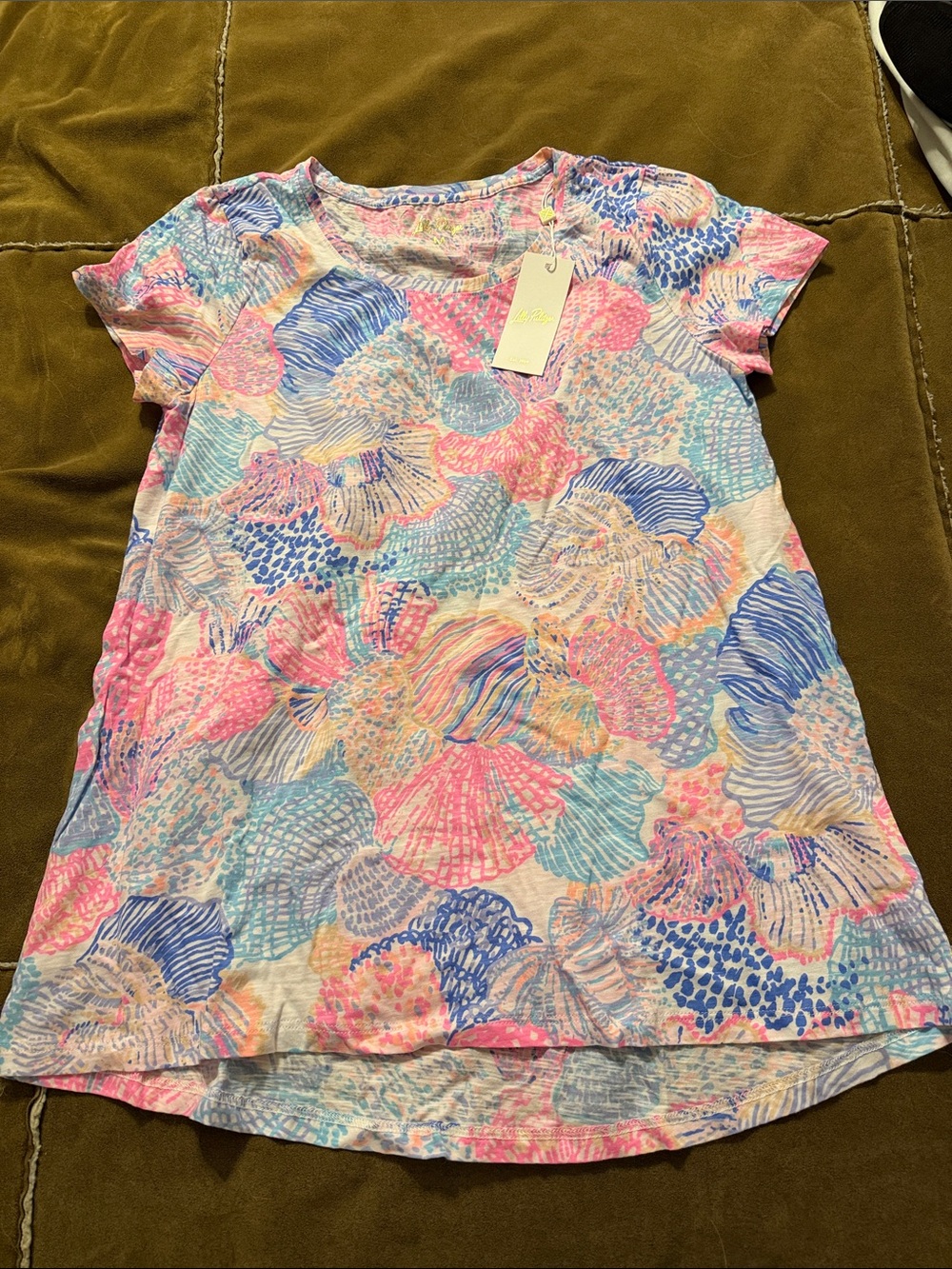 Lilly Pulitzer Pink Blue Multicolor Seashell Print Tee